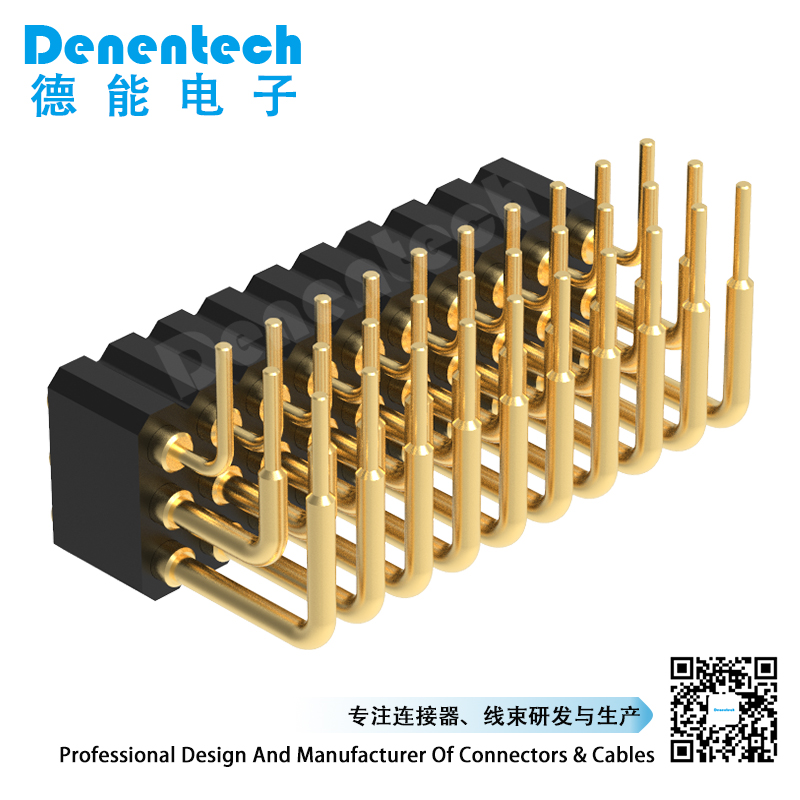 Denentech spring contact 2.00MM H4.0MM triple row female right angle pogo [pin connector 